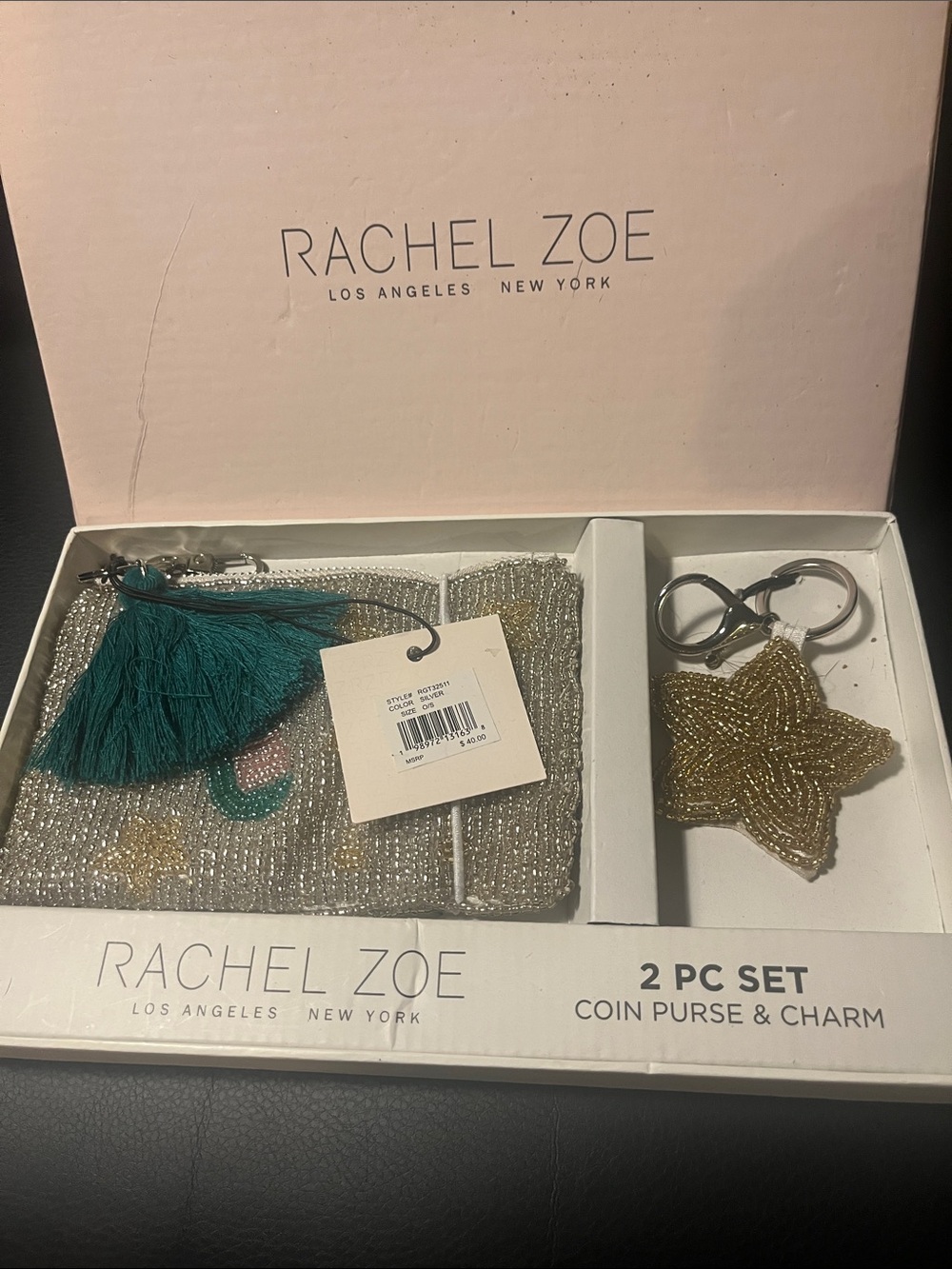 Rachel Zoe Gold Beaded Coin Purse with Teal Tassel and Star Charm